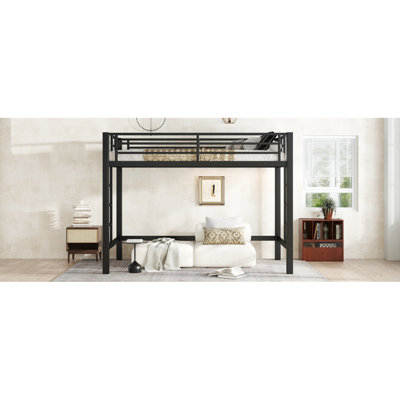 Twin  XL Size Metal Loft Bed, Loft Bed With Easy Climbing Ladder And Guardrails , Black