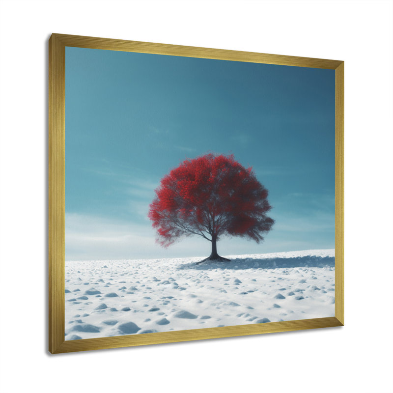 «Benigni Red Tree In Snow I», reproduction sur toile, H 36 po x l 36 po x P 1,5 po, Cadre flottant doré
