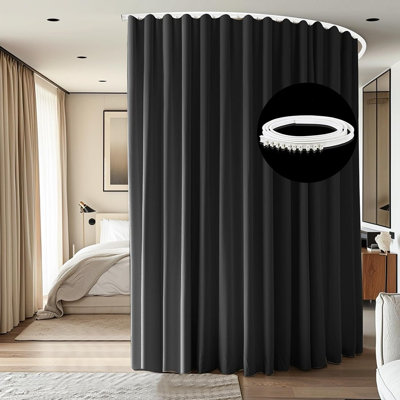 Ceiling Mount Room Divider Curtain with Flexible Track Set – Blackout Privacy Partition Panel, Bendable White Rail