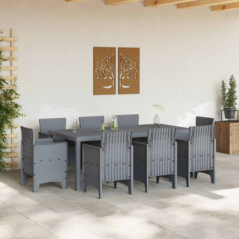 Garden Dining Set 9 Pcs Polypropylene, Light Grey, Grey