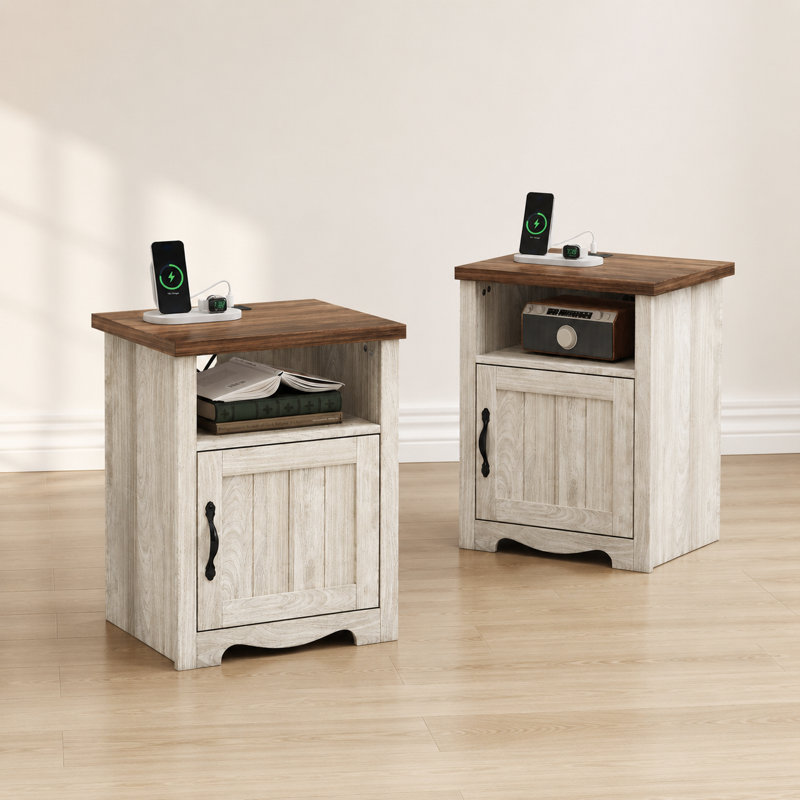 Ensemble de table de chevet Callison Countrystor Farmhouse avec station de rangement et de charge (ensemble de 2), 2
