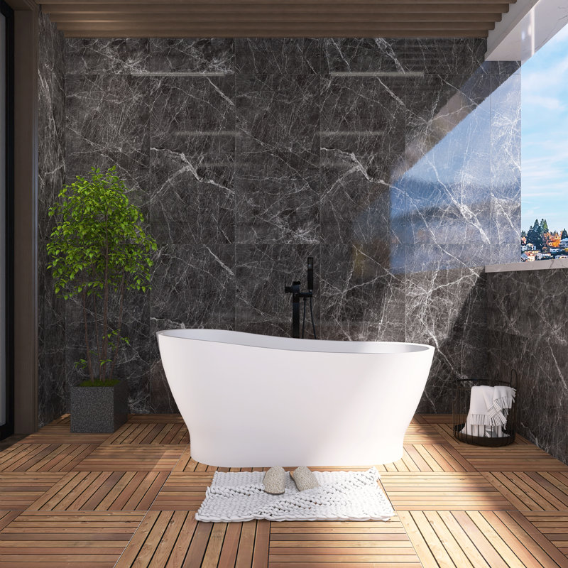 59" Freestanding Soaking Acrylic Bathtub in Gloss White