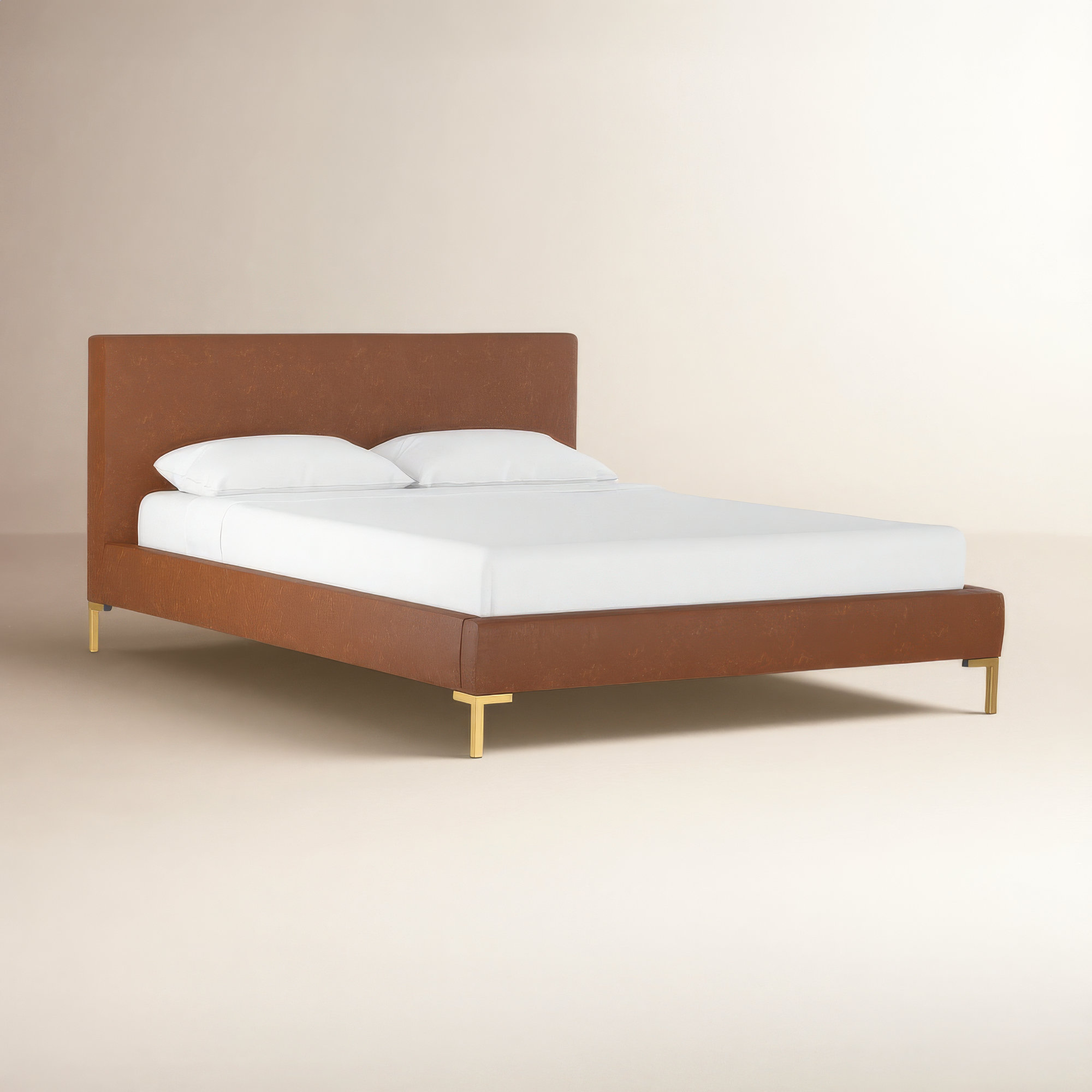 Rand Upholstered Bed, Twin, Brass, Brass
