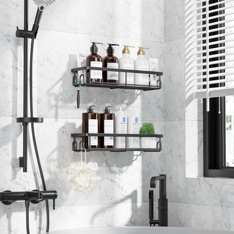 Adhesive Stainless Steel Shower Caddy, Black