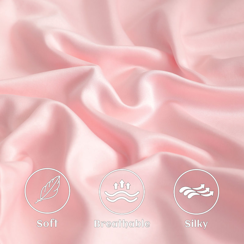 Paquet de 2 taies d'oreiller pour tout-petits en satin de soie luxueux avec fermeture à glissière cachée 13 x 18 po, Rose