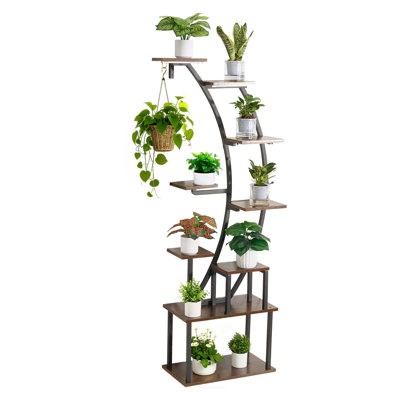 Support pour plante d'intérieur avec lumières de croissance, tablette de plante lumineuse à 9 niveaux de 63 po de haut, support de plantes en coin en métal, 3 minuteries et 10 lumières, support à fleurs en forme de courbe pour le décor du balcon du salon