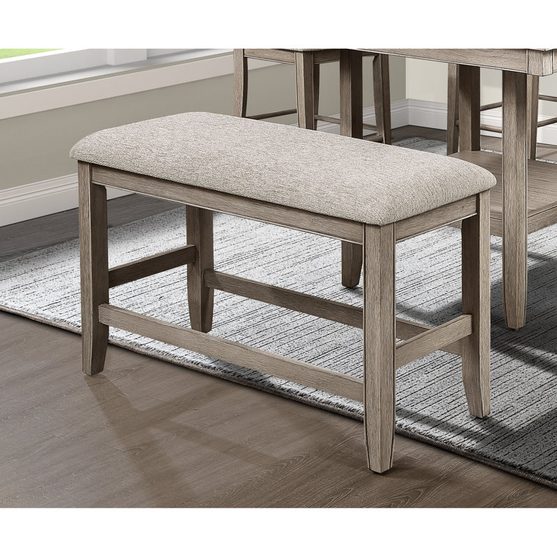 Counter Height Dining Stool In Tan/beige Gray, Cushioned Seat And Footrest, Wooden Structure Transitional Bench Beige Wood Frame For