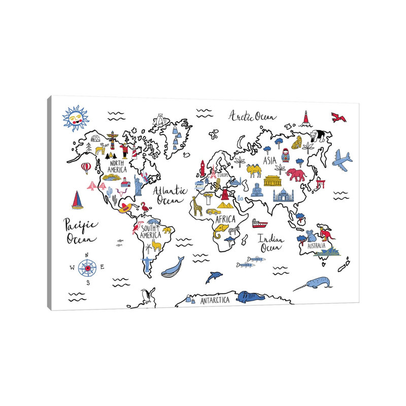 Carte du monde par - Toile tendue, H 12 po x l 18 po x 1,5 po