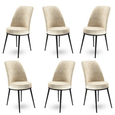 Ensemble de chaises modernes 6 pièces, crème et noir, 17,7 po x 35,0 po x 16,5 po | Structure 100% métal, tissu Babyface, dossier en mousse à 18 bandes et siège en mousse à 22 bandes | Chaises de salle à manger ou de bureau élégantes et confortables