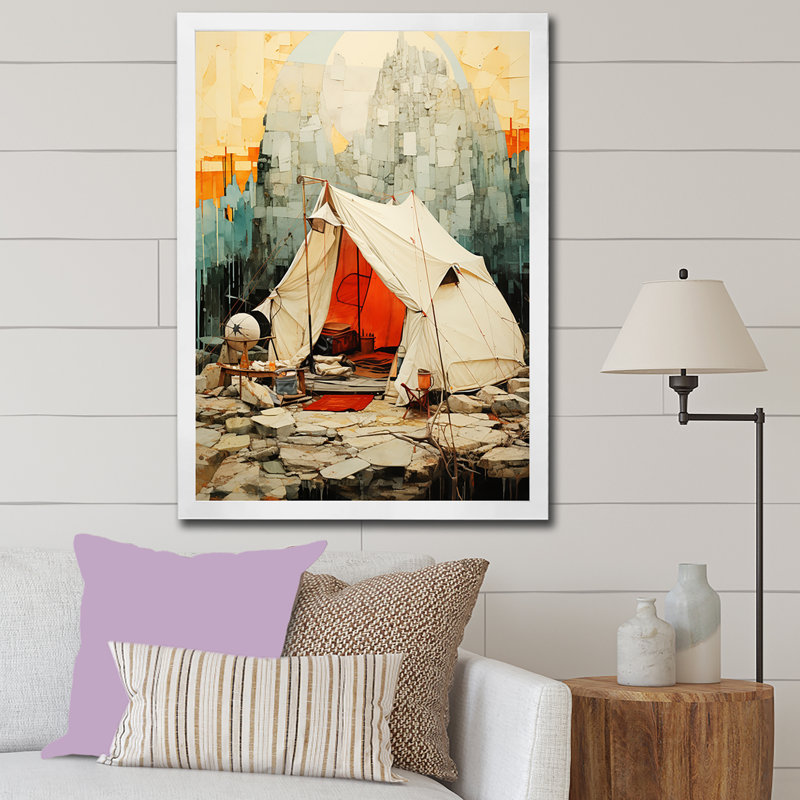 Minimalisme, camping, voyage, collage, camping, art mural, salon, Cadre simple blanc, H 44 po x l 34 po x P 1,5 po