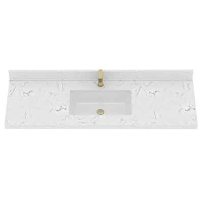 Quartz Stone 48" Rectangular Single Sink Vanity Top In Grain White With Undermount Ceramic Sink