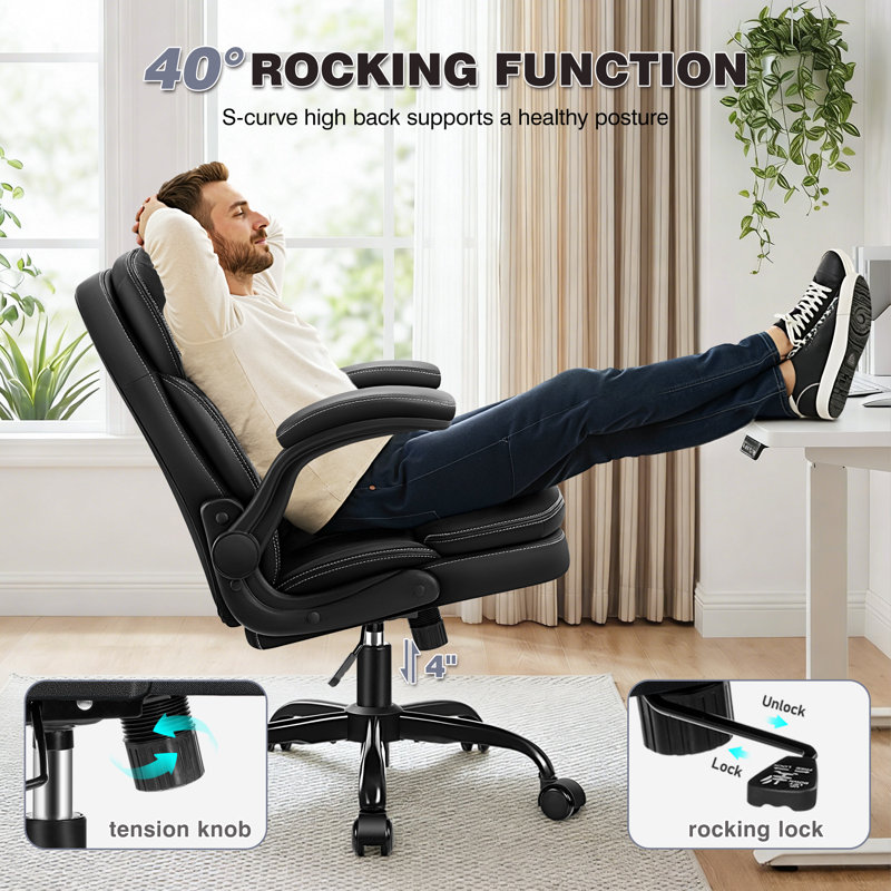 Fauteuil de direction ergonomique Loriece avec accoudoirs rabattables, Noir