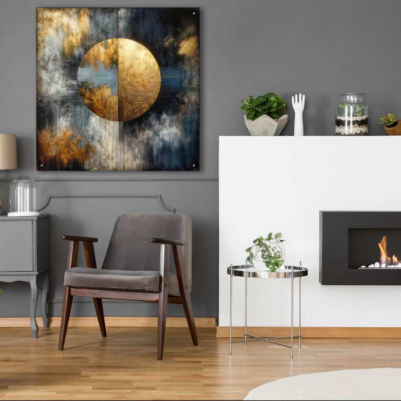  «Golden Circle Abstract 5» par Rey Klimt, art mural en verre acrylique, H 36 po x l 36 po x P 0,2 po