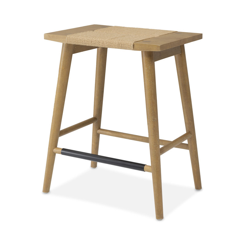 Thor Wicker Counter Height Wooden Counter Stool with Hand-Knitted Rope, K/D, Backless Island 24" Wicker Stool for Kitchen, Solid Wood, Modern Design Indoor & Outdoor (Light Brown)