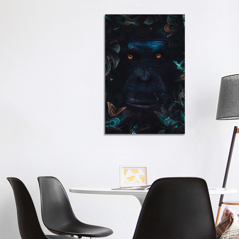 Monkey Portrait And Peacock Feathers 1 Piece Wall Art on Canvas, 101.6 cm H x 66.04 cm W x 1.91 cm D, Wrapped Canvas