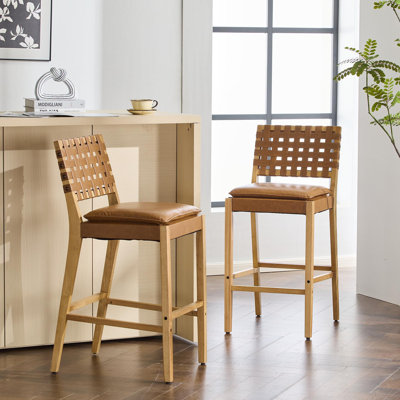 Ensemble de 2 tabourets de bar en bois Rieti Lndoor, structure à finition naturelle et revêtement brun