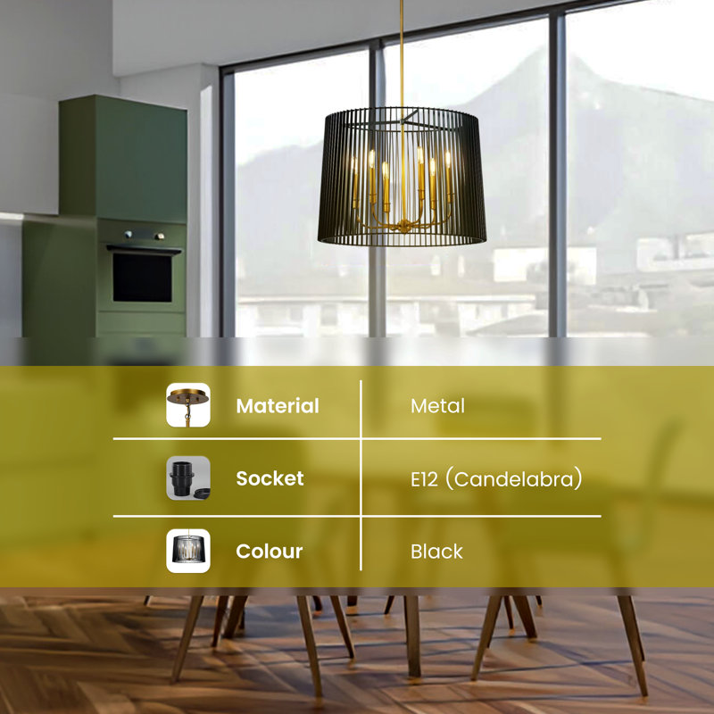 Lustre à six lumières de la collection Linara - Design transitionnel élégant au fini noir