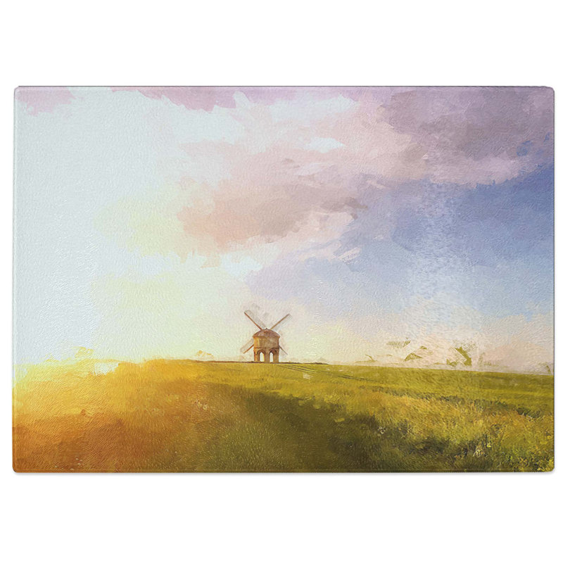 Tempered Glass Windmill upon a Hill in Warwickshire in Abstract Chopping Board, 28.5 cm W x 20 cm L