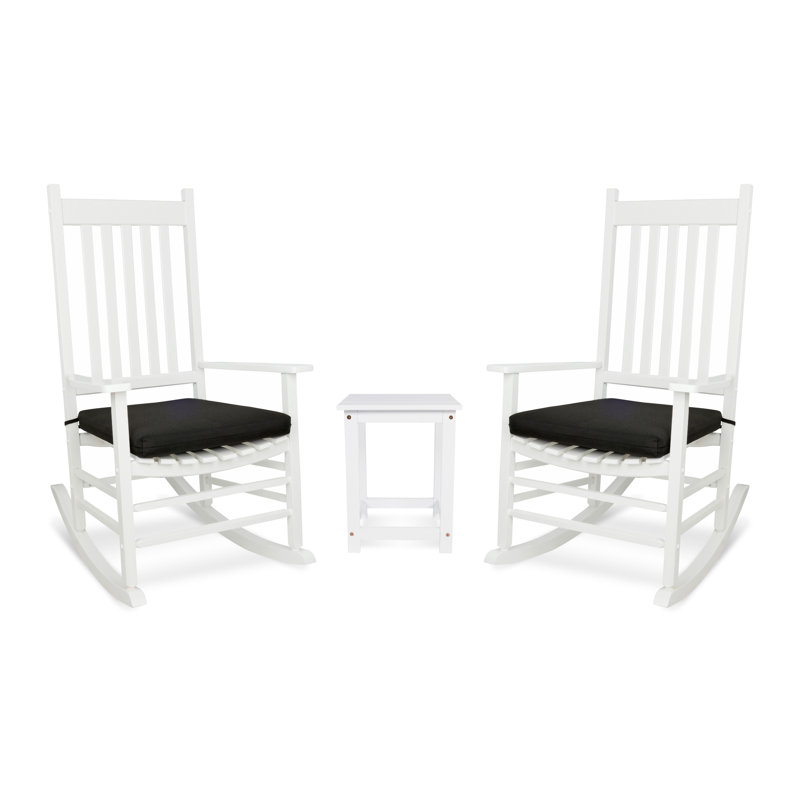 Ashbury Outdoor Solid Wood Porch Rocking Chair With Side Table And Cushion Set, Black