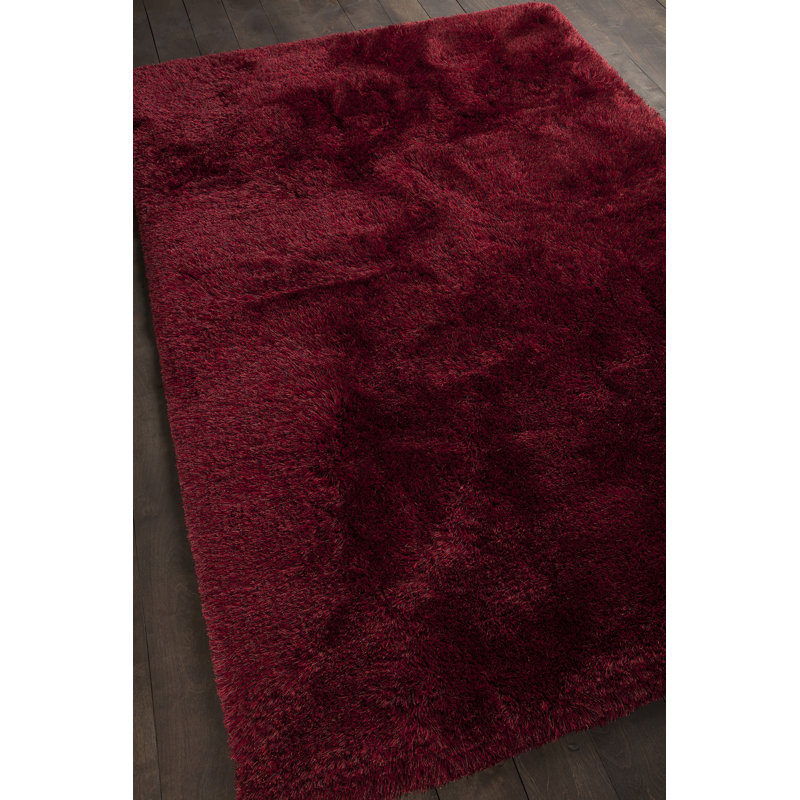 Tapis de zone rose fait main poils longs Gareth, Rectangle 5 pi x 7 pi 6 po