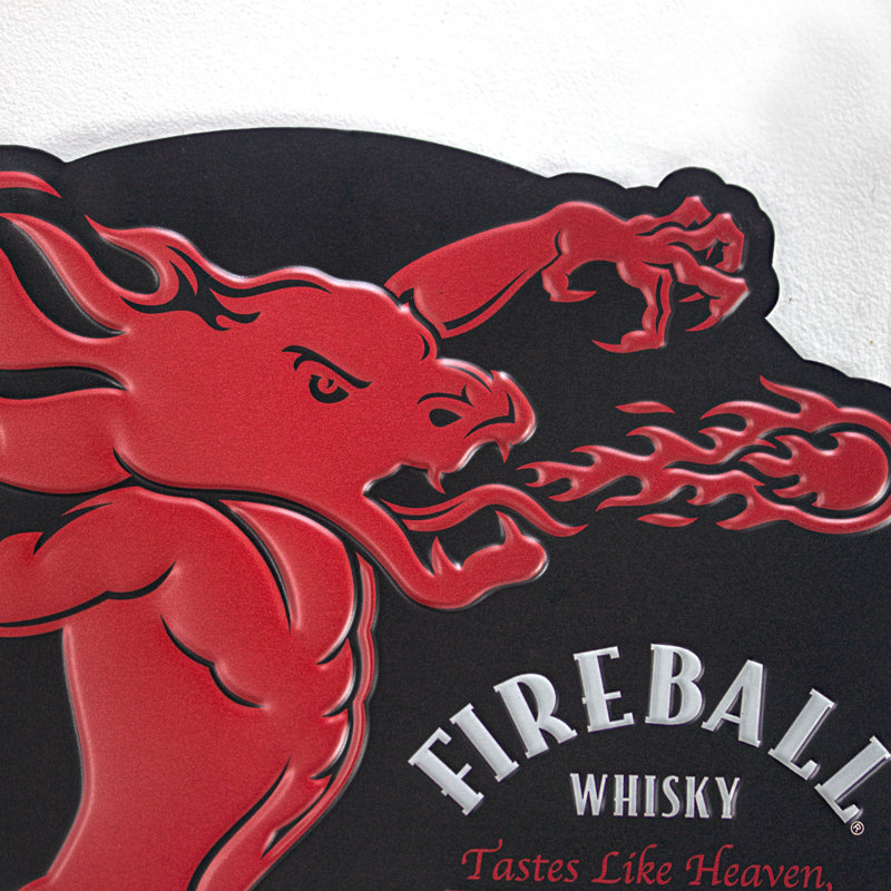 Fireball Whisky Embossed Red and Black Metal Wall Sign