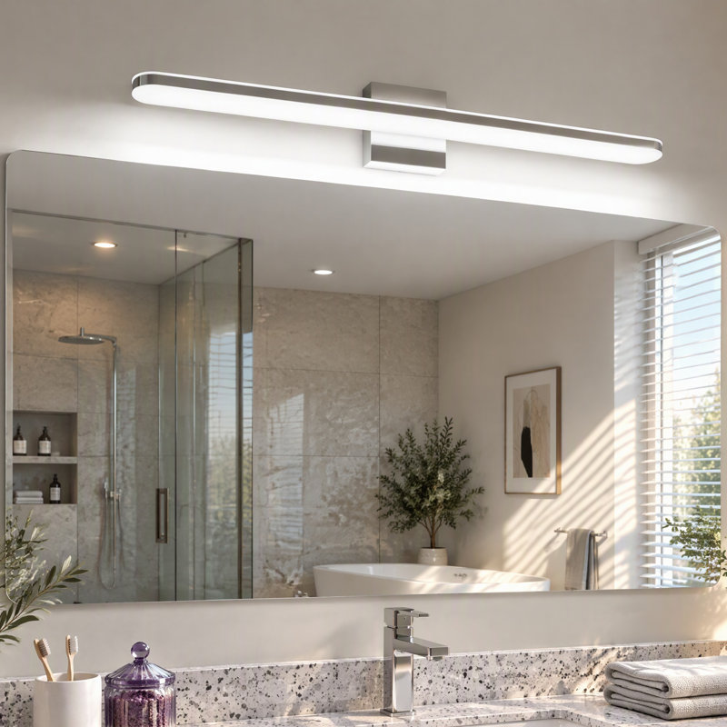 Applique murale moderne chromée à intensité variable avec barre DEL intégrée pour salle de bain, 32 pouces, 31.5" Width