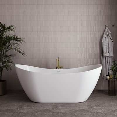 Baignoire autoportante 71 po blanc brillant avec drain interne Streamline