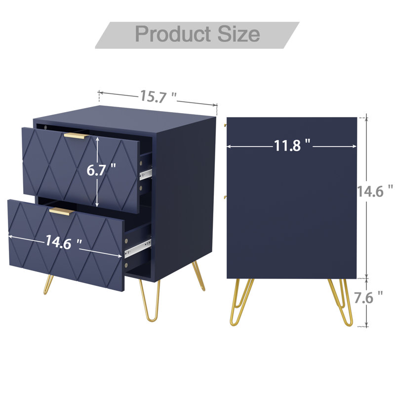 Marable 15.7'' W Nightstand, Navy Blue