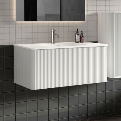 Meuble-lavabo mural simple avec comptoir avec trop-plein Hannemarie, pré-assemblé