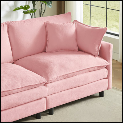 Modular Sectional Sofa, 110 Inch L Shaped Couch Set for Living Room, 3-Seater Comfy Cloud Couches with Movable Ottoman, DIY Combination, Chenille, Pink