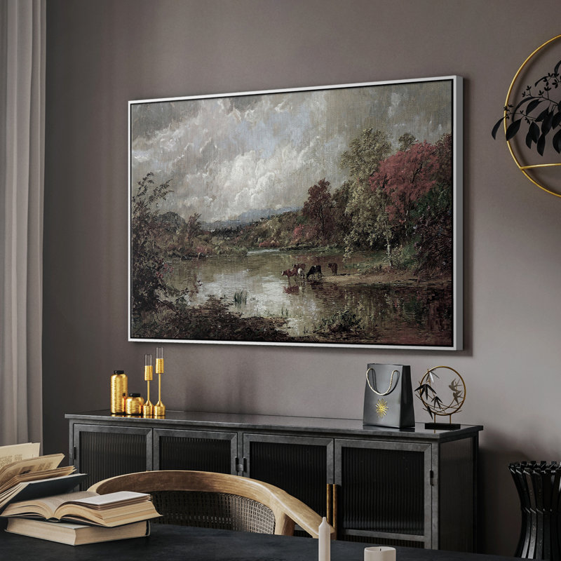 Paysage rétro-XXII, H 17 po x l 25 po, Toile encadrée flottée blanche