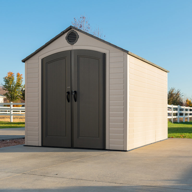 8' x 10' Beige Polyethylene Outdoor Storage Shed with Shelving