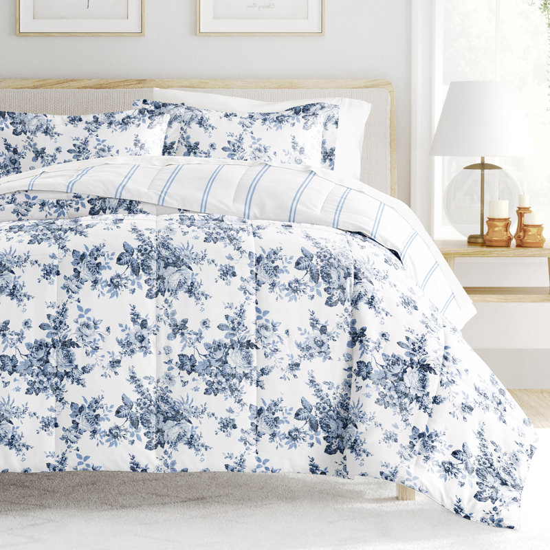 7-Piece Bedding Bundle - Pattern Comforter and Sheet Set, Queen Comforter + 1 Additional Piece, White/Gray Floral