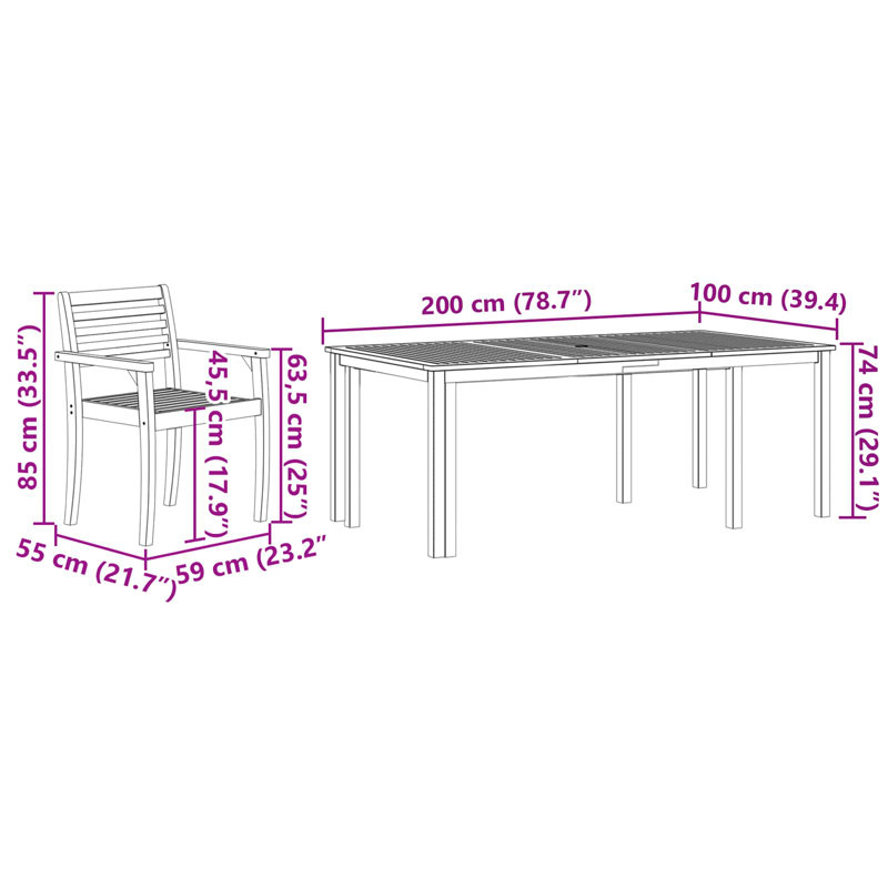 6 - Person Acacia Wood Patio Dining Set with Rectangular Table