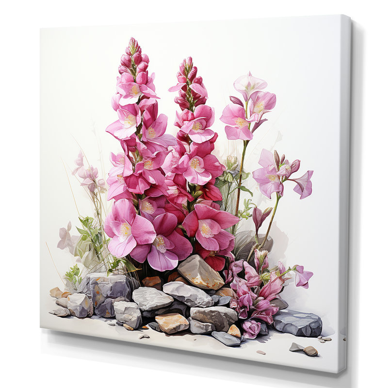 Rose Foxglove Harmony Aesthetic Stone Ensemble II - Foxglove, art mural, Toile tendue, H 16 po x l 16 po