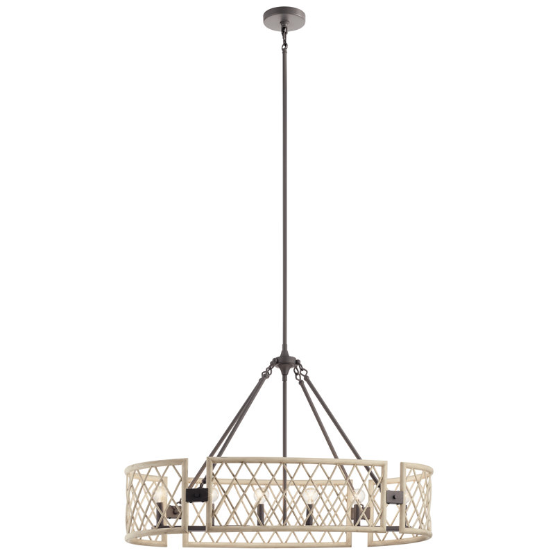  Lustre ovale 6Lt, Bois blanchi