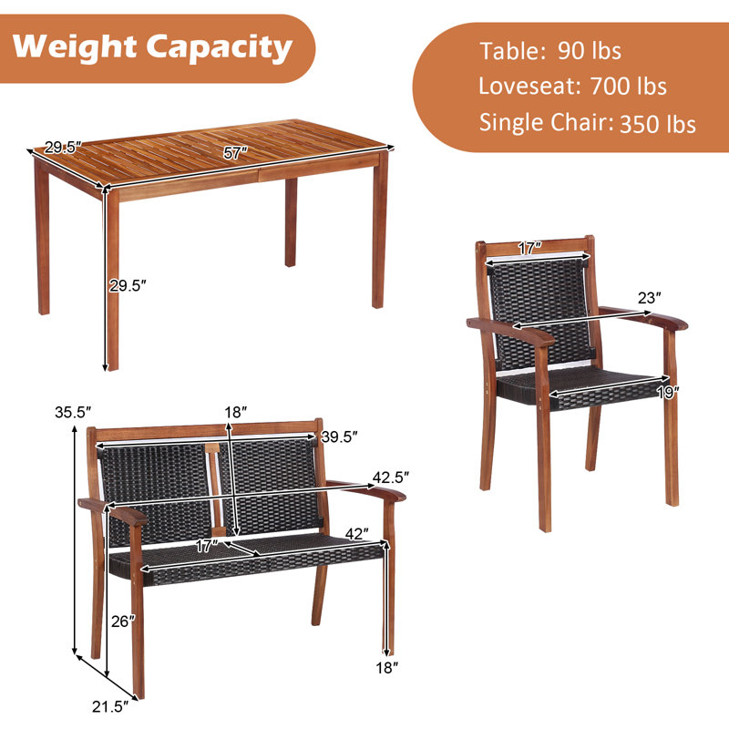 4 - Person Acacia Wood Patio Dining Set with Rectangular Table