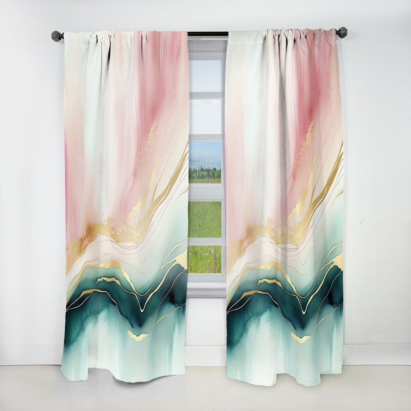 Barcenas - Géode abstraite rose et marbre vert II - Rideau en velours moderne - obscurcissant - 1 panneau, L 52 po x L 63 po