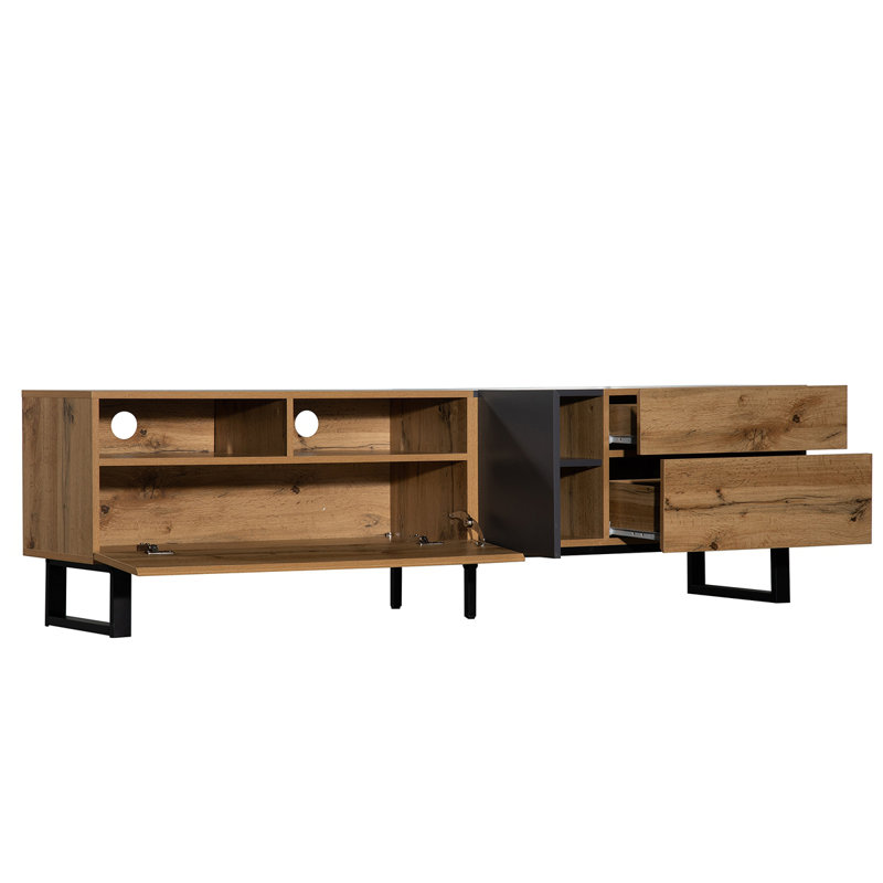 TV Stand for 80'' TV with Double Storage Space, Wood