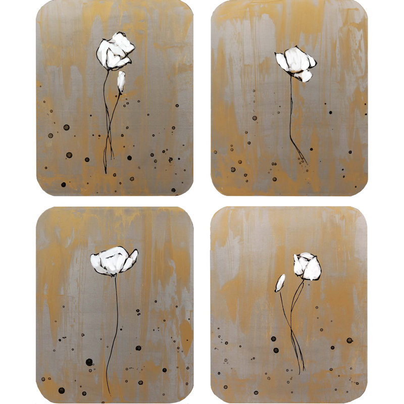 Poppy Pleasure Hand Painted Aluminum Floral Wall Art Set