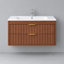 Meuble-lavabo flottant 30 po avec lavabo, armoire murale avec 2 tiroirs cannelés et poignée en métal, armoire murale pour salle de bain, brun-111876554-111876597