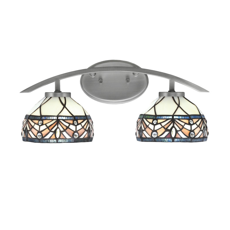 Barre d'éclairage de salle de bain 2 lumières avec verre d'art merlot royal 7 po, Argent argent