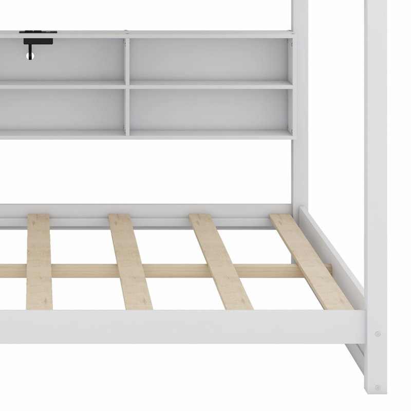 Lit superposé avec armoires de rangement et ports USB, Blanc