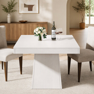 Table de salle à manger carrée de style campagnard de 80 cm pour 4 personnes, petite table de cuisine avec plateau de 10 cm d'épaisseur et pied central, idéale pour les petits bureaux.