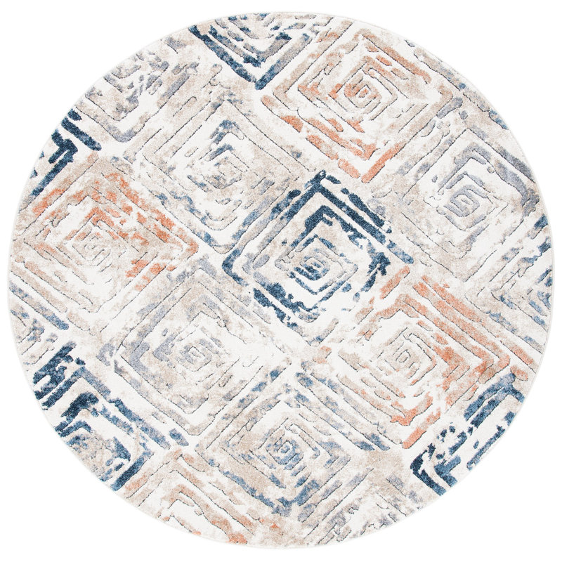 Tapis ivoire à motif géométrique Aliceteen, Rond 6 pi 7 po