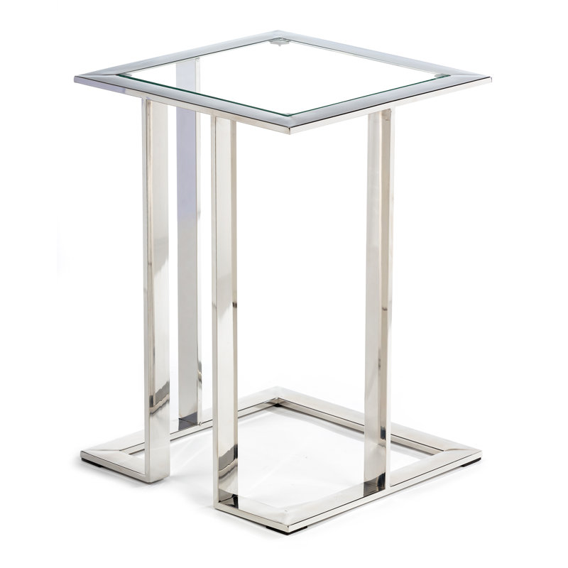 Tommen Glass Top Frame End Table, Silver
