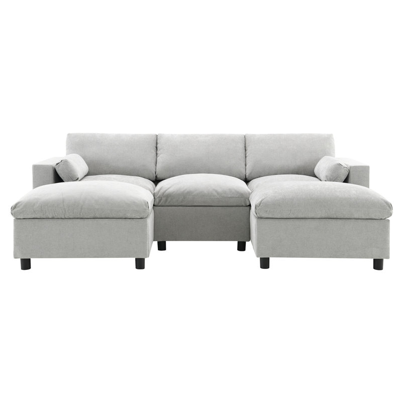 5 Seat Chenille U Shaped With Storage, 2 Movable Ottomans, Modern Living Room Enchantment Extra, Soft And Magical 86.5'' Sectional Couch, Ottomans For Apartment, Elegant Cozy