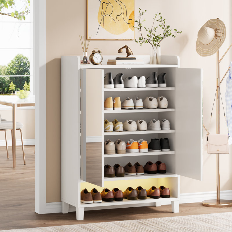 Kostka 29.53" Shoe Storage Cabinet, Farmhouse Shoe Rack Organizer Cabinet With 4 Adjustable Shelves