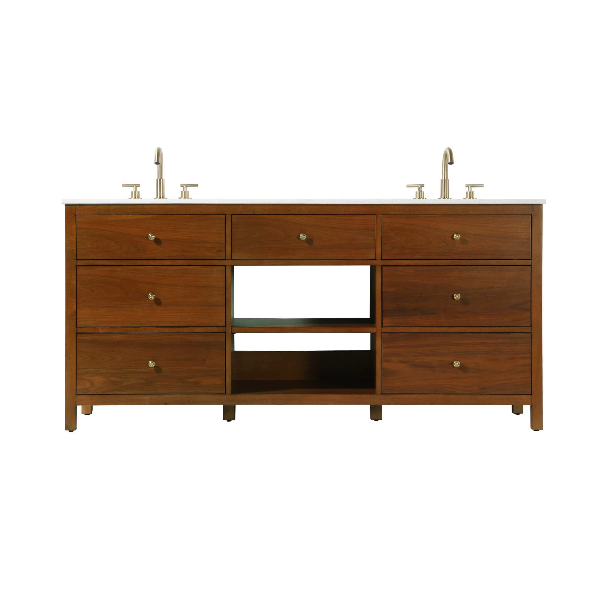 Double Bathroom Vanity, Brandy Walnut/Gold, 72"
