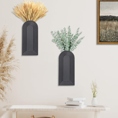 2 Pack Wooden Wall Vase Set - Modern Farmhouse & Boho Wall Decor | Hanging Wood Planter for Entryway, Hallway, Bathroom, Living Room